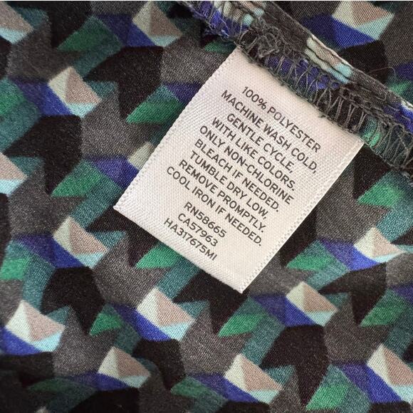 Halogen XS Blue Green Print Long Blouse Zipper Front Polyester - Picture 5 of 7